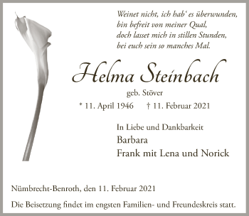 Anzeige von Helma Steinbach von  Lokalanzeiger 