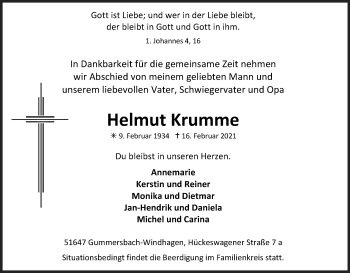 Anzeige von Helmut Krumme von Kölner Stadt-Anzeiger / Kölnische Rundschau / Express