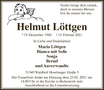 Anzeige von Helmut Löttgen von  Lokalanzeiger 