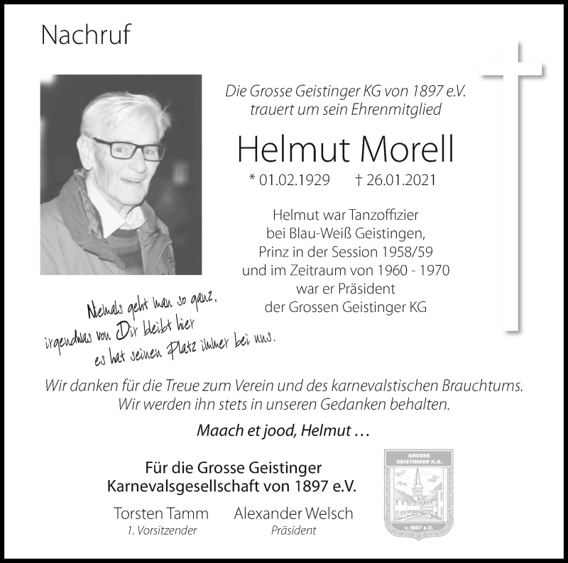  Traueranzeige für Helmut Morell vom 13.02.2021 aus Kölner Stadt-Anzeiger / Kölnische Rundschau / Express