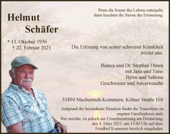 Anzeige von Helmut Schäfer von  Blickpunkt Euskirchen 