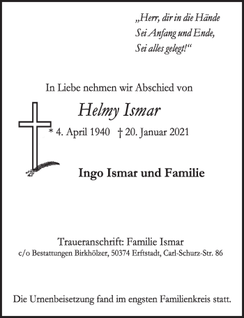 Anzeige von Helmy Ismar von  Werbepost 