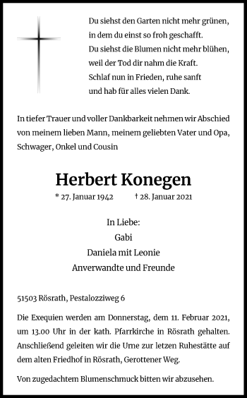 Anzeige von Herbert Konegen von Kölner Stadt-Anzeiger / Kölnische Rundschau / Express