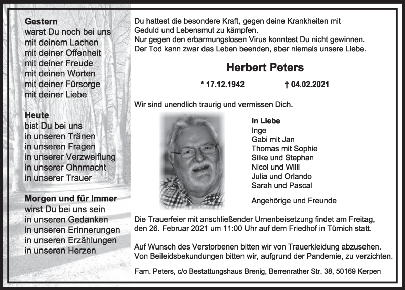  Traueranzeige für Herbert Peters vom 18.07.2023 aus  Werbepost 