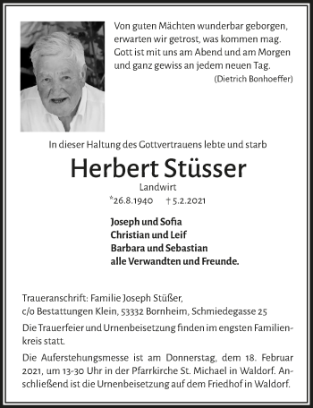 Anzeige von Herbert Stüsser von  Schaufenster/Blickpunkt 