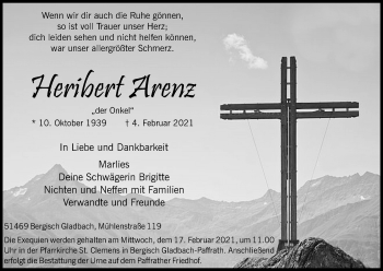 Anzeige von Heribert Arenz von Kölner Stadt-Anzeiger / Kölnische Rundschau / Express