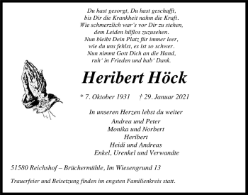 Anzeige von Heribert Höck von  Anzeigen Echo  Lokalanzeiger 