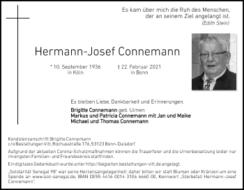 Anzeige von Hermann-Josef Connemann von Kölner Stadt-Anzeiger / Kölnische Rundschau / Express