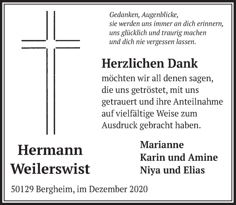 Traueranzeige für Hermann Weilerswist vom 12.02.2021 aus  Werbepost 