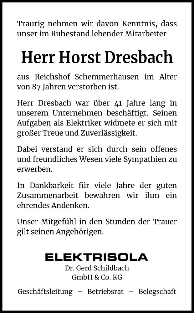  Traueranzeige für Horst Dresbach vom 13.02.2021 aus Kölner Stadt-Anzeiger / Kölnische Rundschau / Express