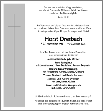 Anzeige von Horst Dresbach von  Anzeigen Echo 