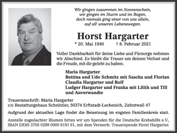 Anzeige von Horst Hargarter von  Werbepost 