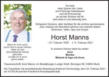 Anzeige von Horst Manns von Kölner Stadt-Anzeiger / Kölnische Rundschau / Express