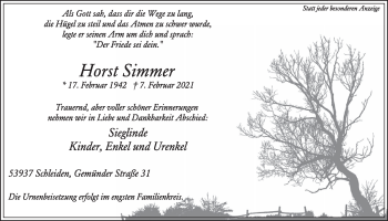 Anzeige von Horst Simmer von  Schlossbote/Werbekurier 