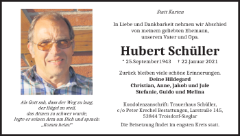 Anzeige von Hubert Schüller von Kölner Stadt-Anzeiger / Kölnische Rundschau / Express