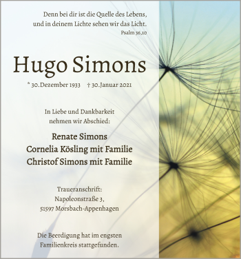 Anzeige von Hugo Simons von  Lokalanzeiger 