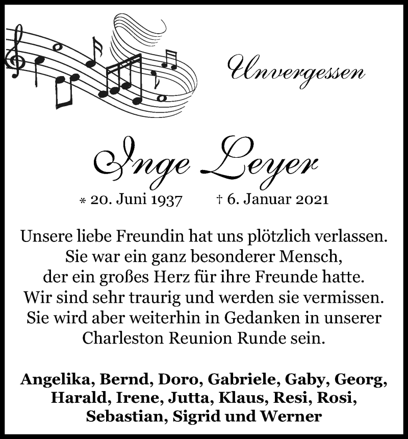  Traueranzeige für Inge Leyer vom 27.02.2021 aus Kölner Stadt-Anzeiger / Kölnische Rundschau / Express