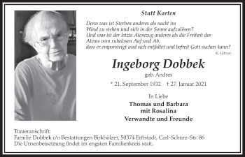 Anzeige von Ingeborg Dobbek von  Werbepost 