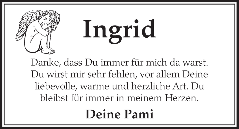  Traueranzeige für Ingrid  vom 26.02.2021 aus  Schlossbote/Werbekurier 