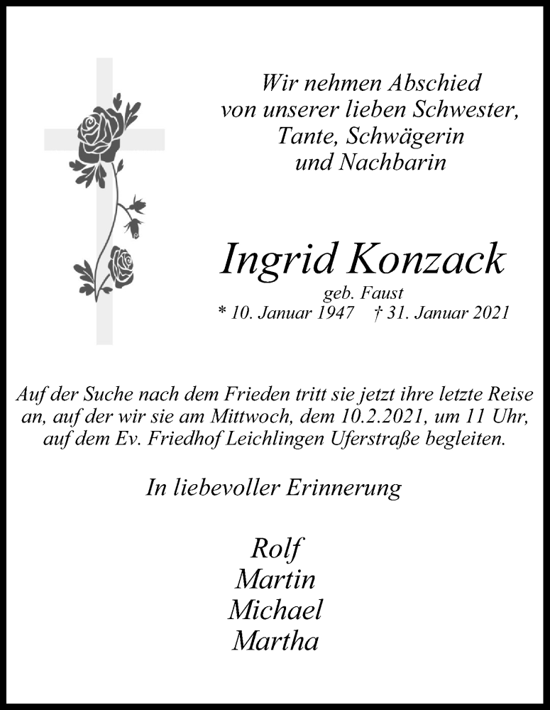  Traueranzeige für Ingrid Konzack vom 09.02.2021 aus Kölner Stadt-Anzeiger / Kölnische Rundschau / Express