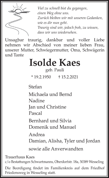 Anzeige von Isolde Kaes von  Schlossbote/Werbekurier 
