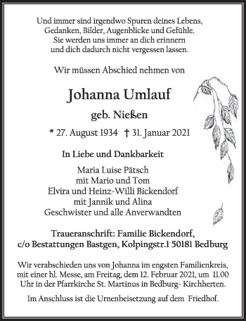 Anzeige von Johanna Umlauf von  Werbepost 