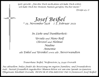 Anzeige von Josef Beißel von Kölner Stadt-Anzeiger / Kölnische Rundschau / Express