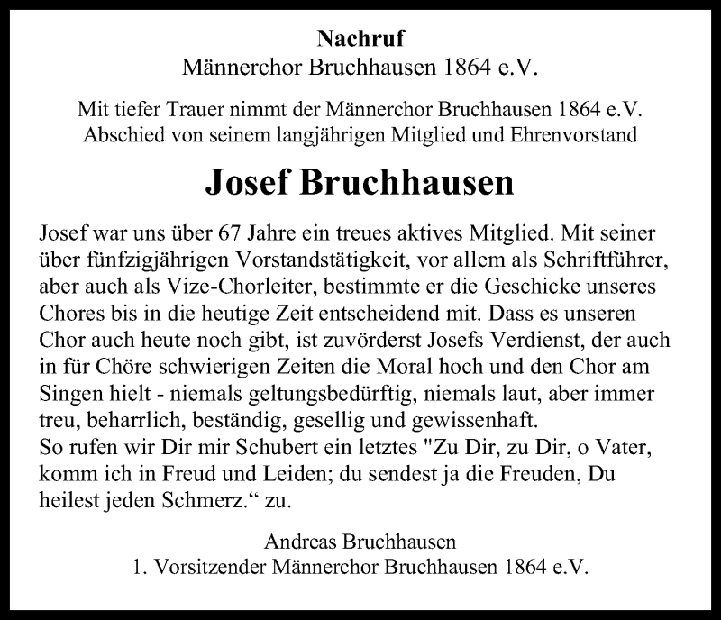  Traueranzeige für Josef Bruchhausen vom 27.02.2021 aus Kölner Stadt-Anzeiger / Kölnische Rundschau / Express