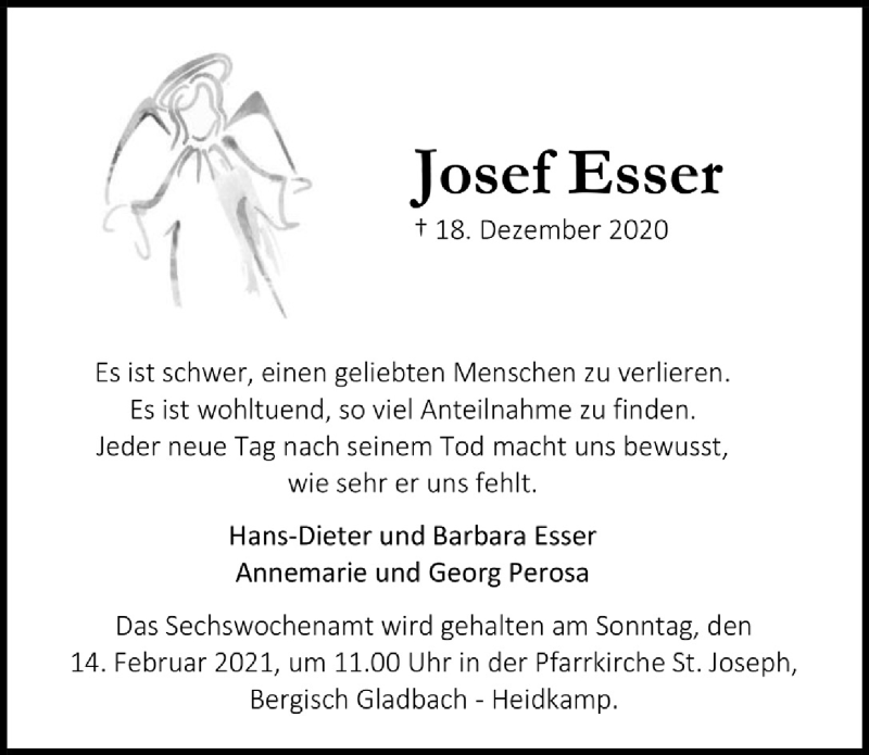  Traueranzeige für Josef Esser vom 05.02.2021 aus  Bergisches Handelsblatt 