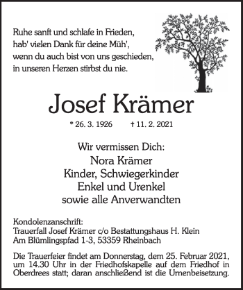 Anzeige von Josef Krämer von  Schaufenster/Blickpunkt 