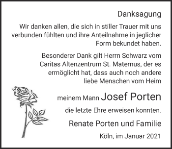 Anzeige von Josef Porten von  Kölner Wochenspiegel 