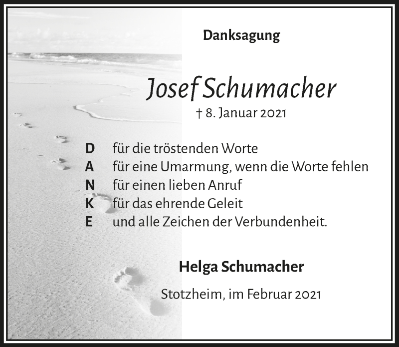  Traueranzeige für Josef Schumacher vom 06.02.2021 aus  Blickpunkt Euskirchen 
