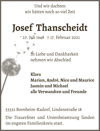 Anzeige von Josef Thanscheidt von  Schaufenster/Blickpunkt 