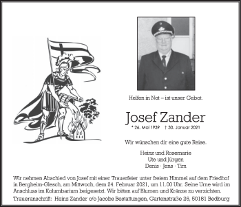 Anzeige von Josef Zander von  Werbepost 