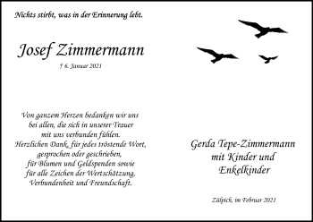 Anzeige von Josef Zimmermann von Kölner Stadt-Anzeiger / Kölnische Rundschau / Express