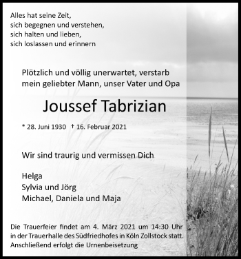 Anzeige von Joussef Tabrizian von Kölner Stadt-Anzeiger / Kölnische Rundschau / Express