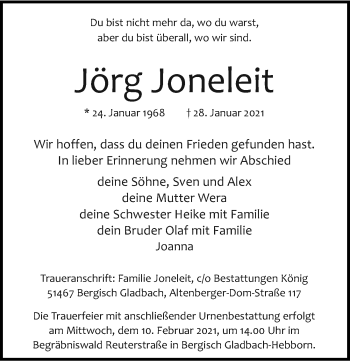 Anzeige von Jörg Joneleit von  Bergisches Handelsblatt 