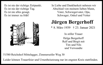 Anzeige von Jürgen Bergerhoff von Kölner Stadt-Anzeiger / Kölnische Rundschau / Express