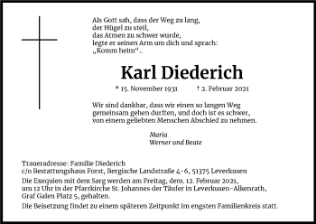 Anzeige von Karl Diederich von Kölner Stadt-Anzeiger / Kölnische Rundschau / Express