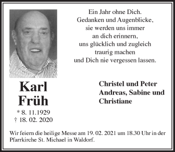 Anzeige von Karl Früh von  Schaufenster/Blickpunkt 