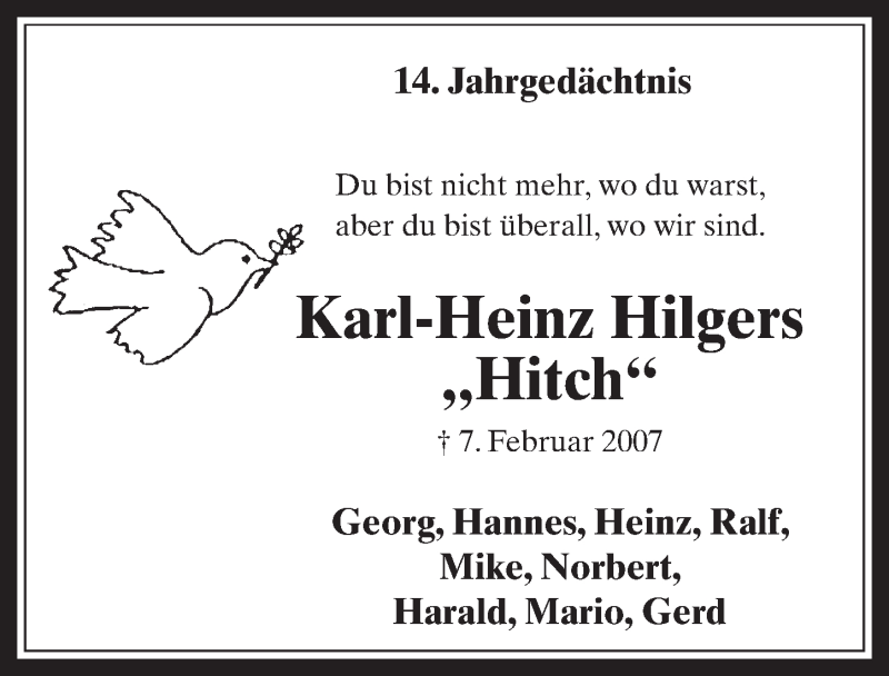  Traueranzeige für Karl-Heinz Hilgers vom 05.02.2021 aus  Werbepost 