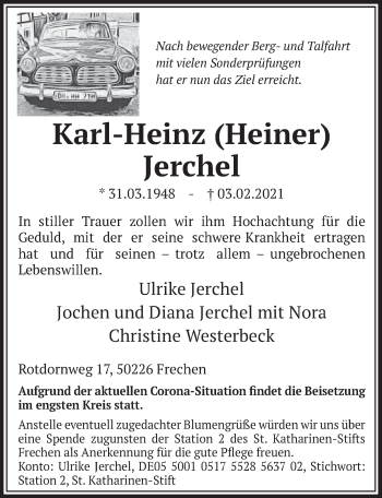 Anzeige von Karl-Heinz Jerchel von  Wochenende 