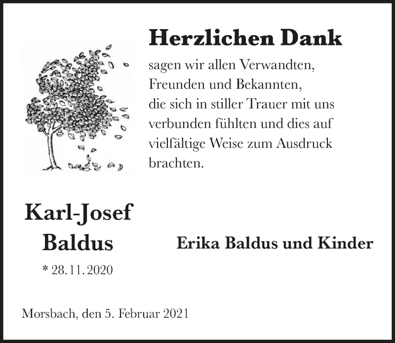  Traueranzeige für Karl-Josef Baldus vom 05.02.2021 aus  Lokalanzeiger 