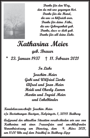 Anzeige von Katharina Meier von  Werbepost 