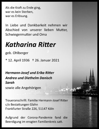 Anzeige von Katharina Ritter von  Kölner Wochenspiegel 
