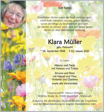 Anzeige von Klara Müller von  Anzeigen Echo 
