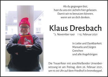 Anzeige von Klaus Dresbach von  Bergisches Handelsblatt 