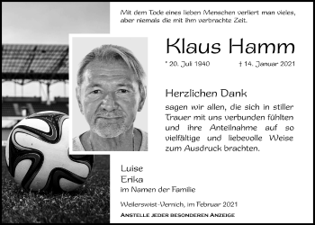 Anzeige von Klaus Hamm von  Blickpunkt Euskirchen 
