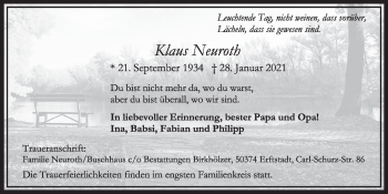 Anzeige von Klaus Neuroth von  Werbepost 