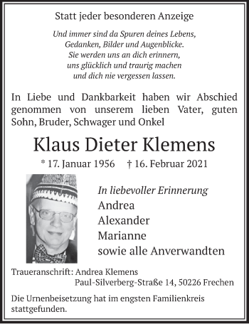 Anzeige von Klaus Dieter Klemens von  Wochenende 
